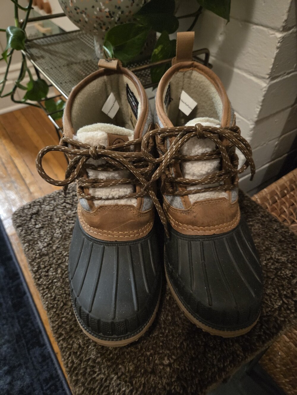 Kamik Brown and Black Waterproof Winter Duck Boots with Cream Lining